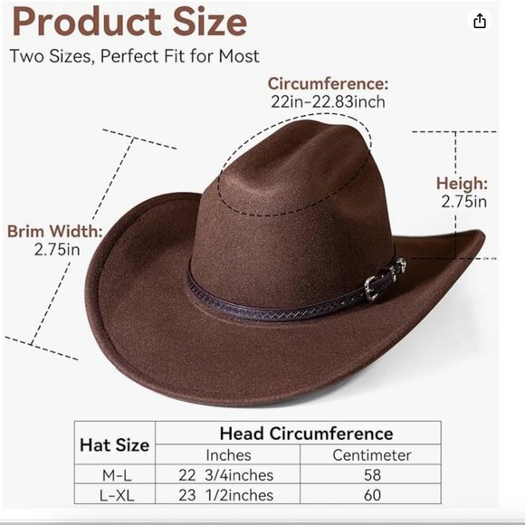 NWT Brown Cowboy/Cowgirl Hat - Picture 2 of 3